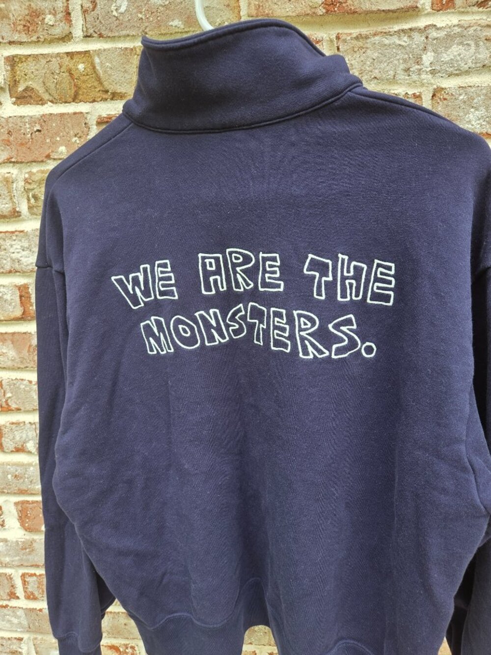 NWOT-We Are The Monsters 1/4-Zip Sweatshirt Women XL Navy Embroidered